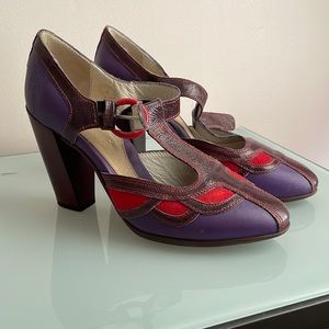 Beautiful Fluevog heels. Purple and red.